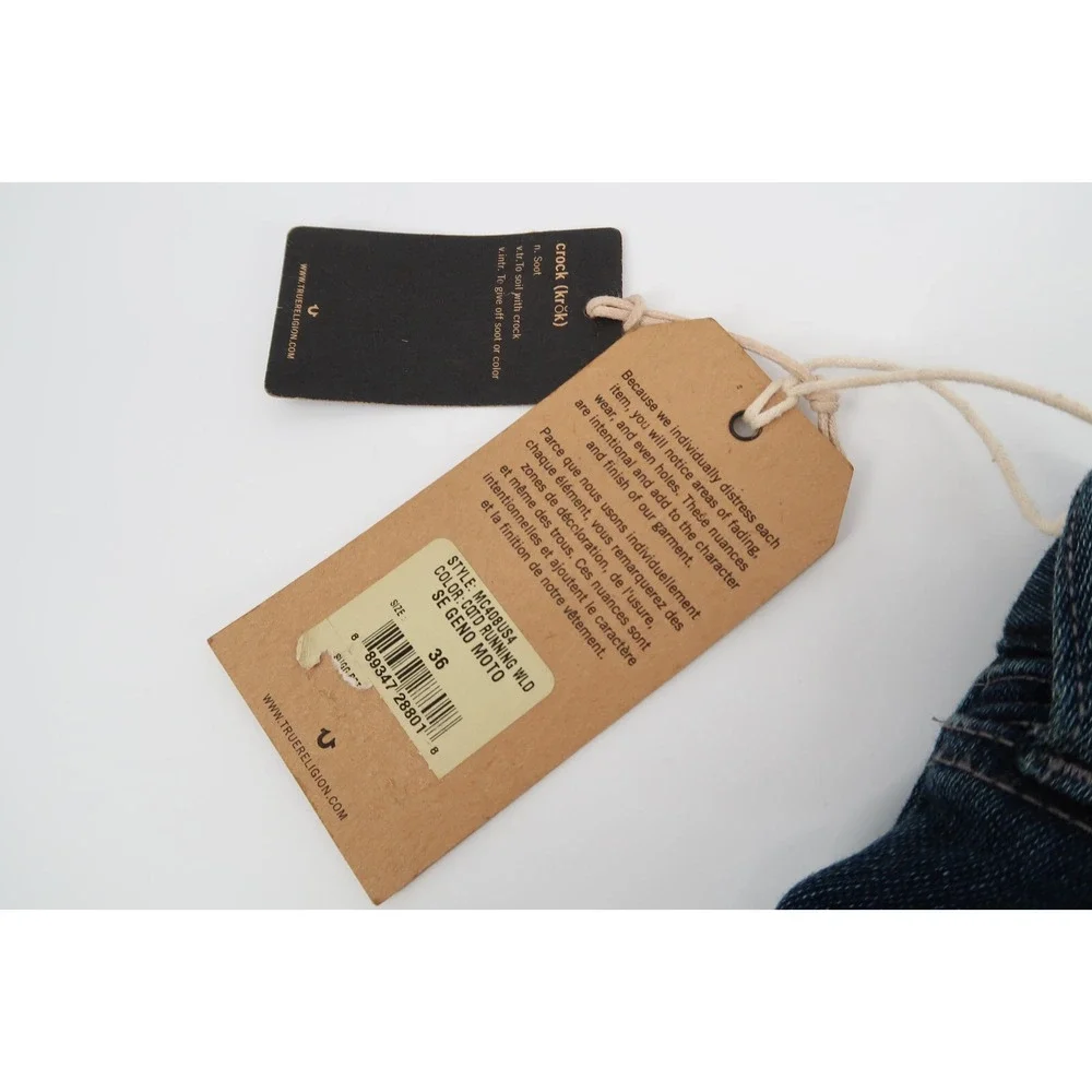 True Religion Mens Geno Moto Relaxed‎ Slim Jeans Denim Blue Size 36x33 NWT